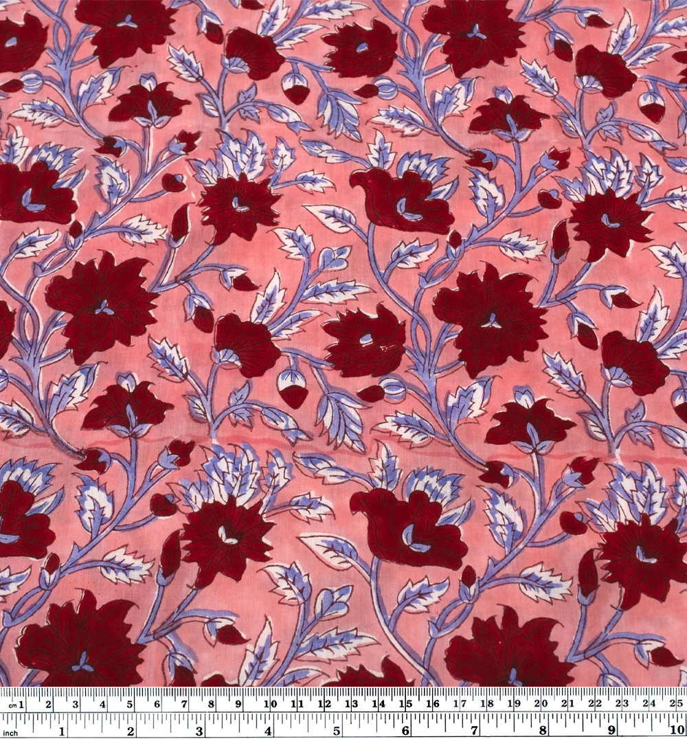 Tapestry Block Printed Organic Cotton Batiste - Rose/Bluebell/Crimson - Image 4