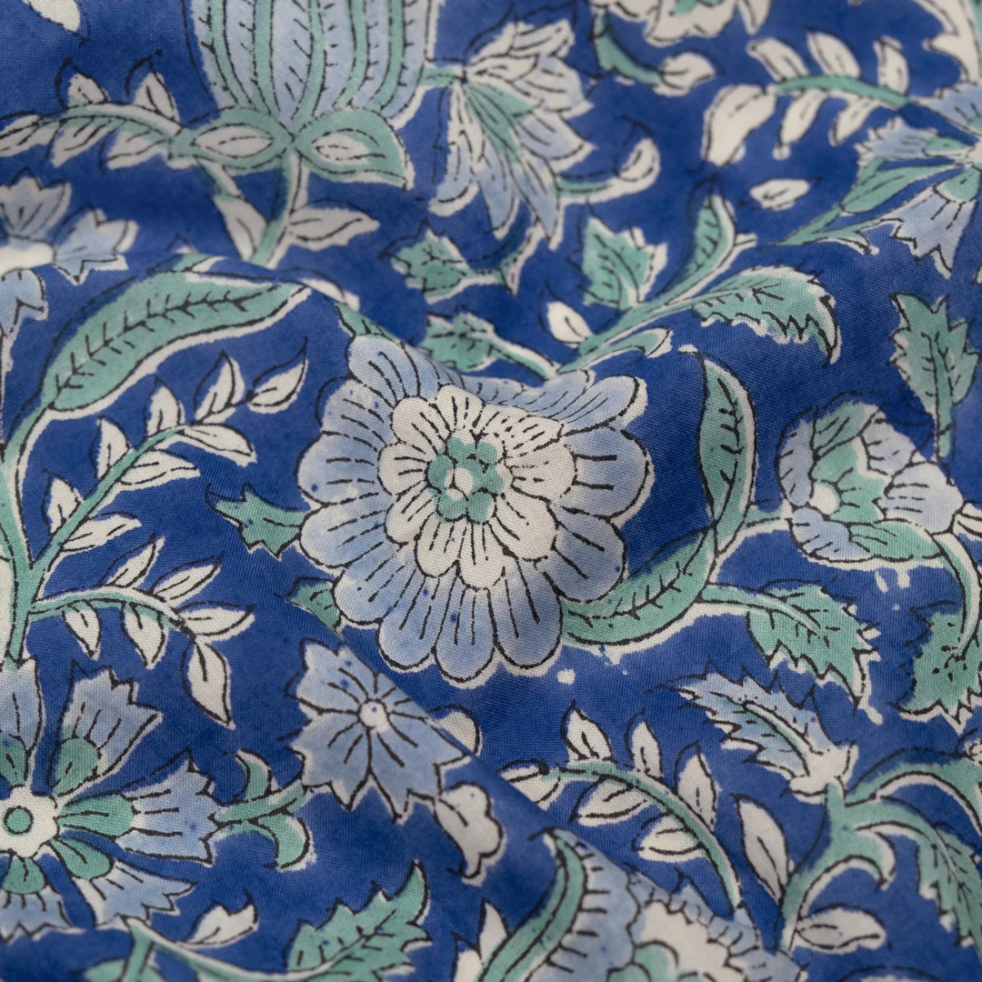 Tapestry Block Printed Organic Cotton Batiste - Sapphire/Powder Blue/Mint