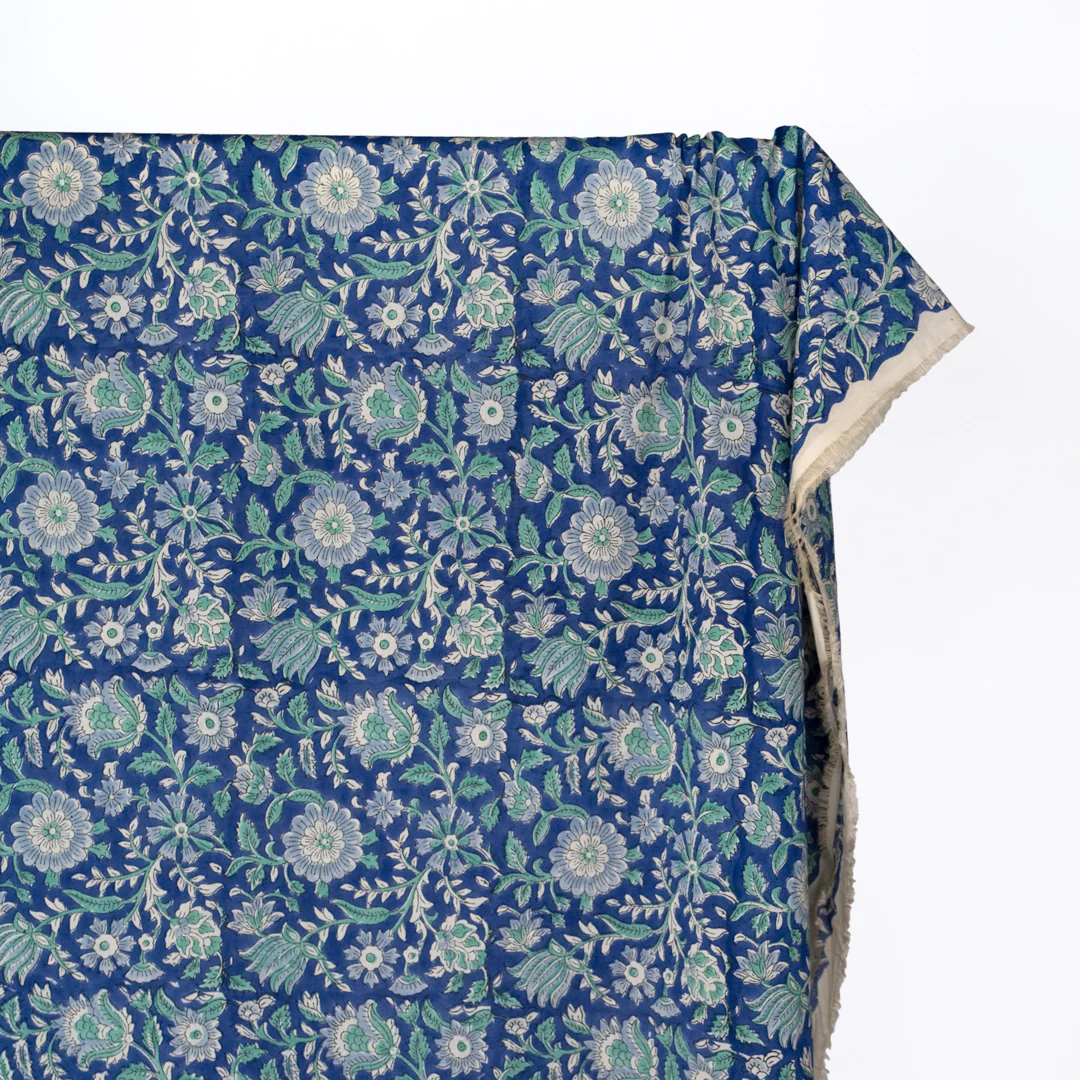 Tapestry Block Printed Organic Cotton Batiste - Sapphire/Powder Blue/Mint - Image 3