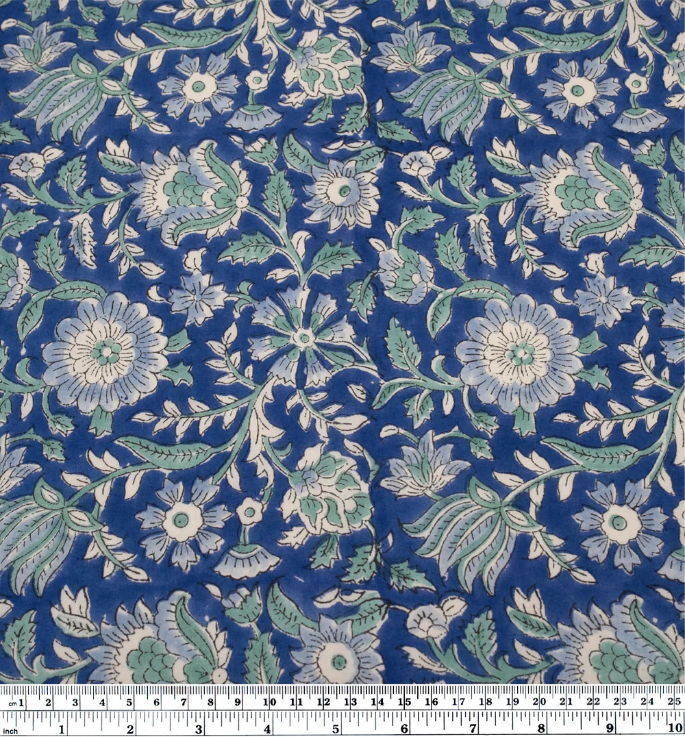 Tapestry Block Printed Organic Cotton Batiste - Sapphire/Powder Blue/Mint - Image 4