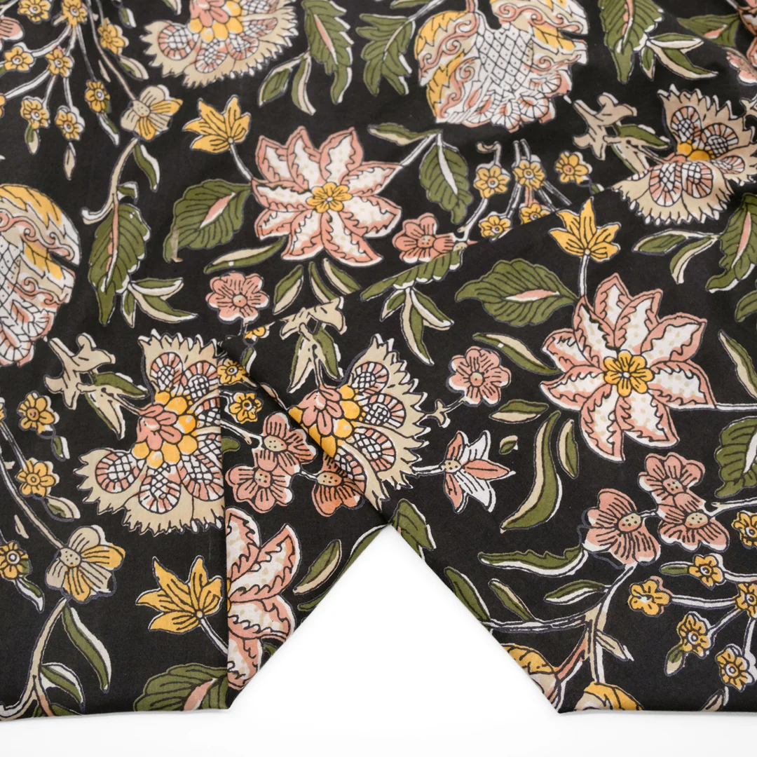 Tapestry Block Printed Organic Cotton Batiste - Smoke/Blush/Kale - Image 2