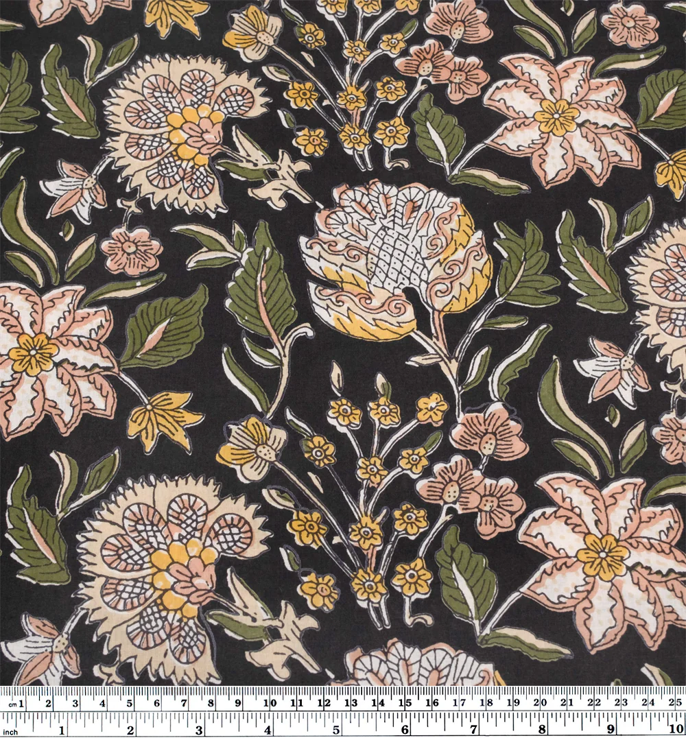Tapestry Block Printed Organic Cotton Batiste - Smoke/Blush/Kale - Image 3