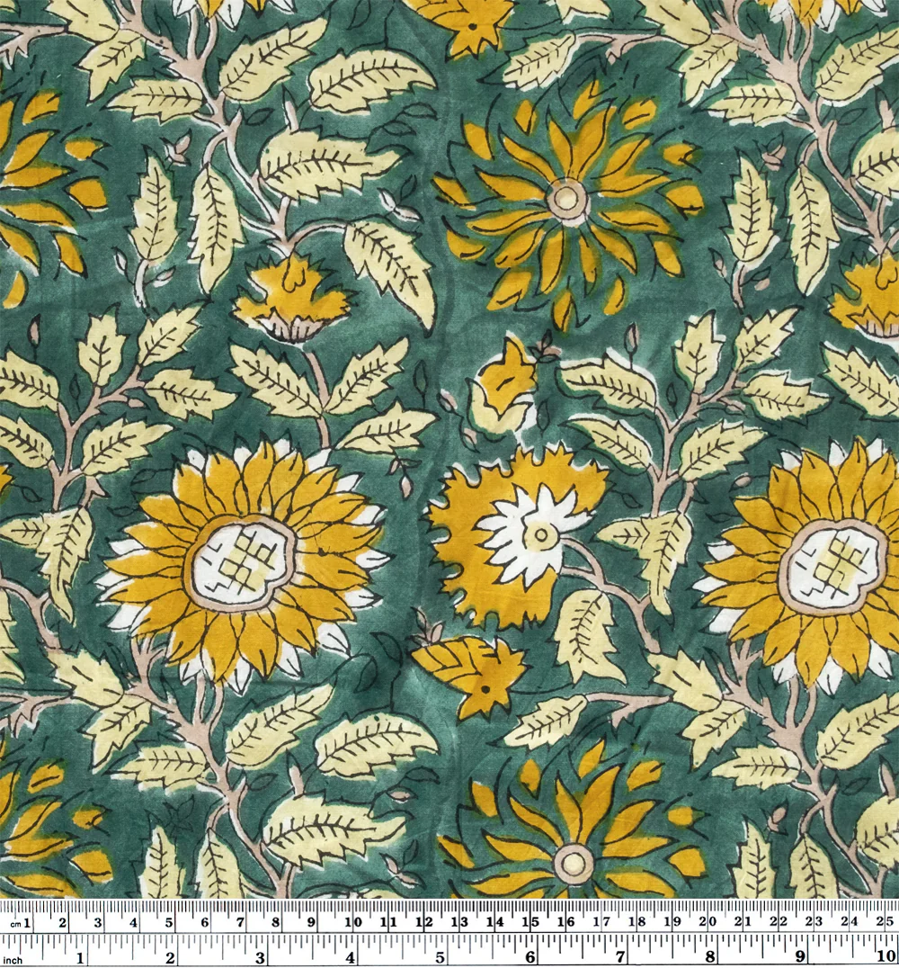 Tapestry Block Printed Organic Cotton Batiste - Spruce/Sunflower - Image 4