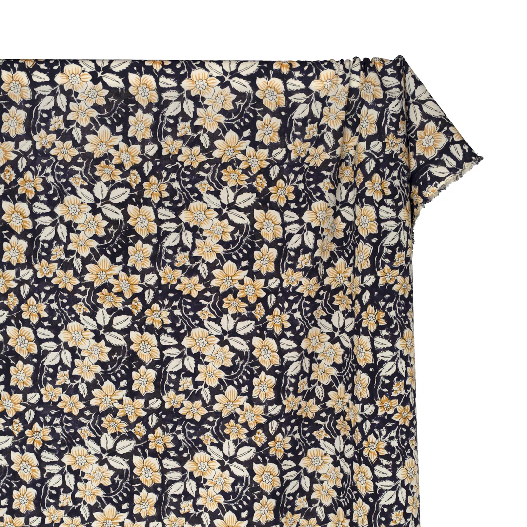 Tapestry Block Printed Organic Cotton Batiste - Vintage Black/Mustard/Cream - Image 3