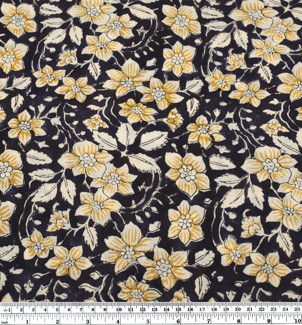 Tapestry Block Printed Organic Cotton Batiste - Vintage Black/Mustard/Cream - Image 4