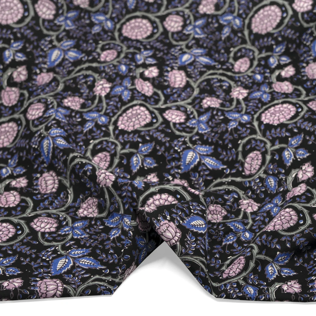 Tapestry Block Printed Organic Cotton Batiste - Vintage Black/Ocean/Thistle - Image 2