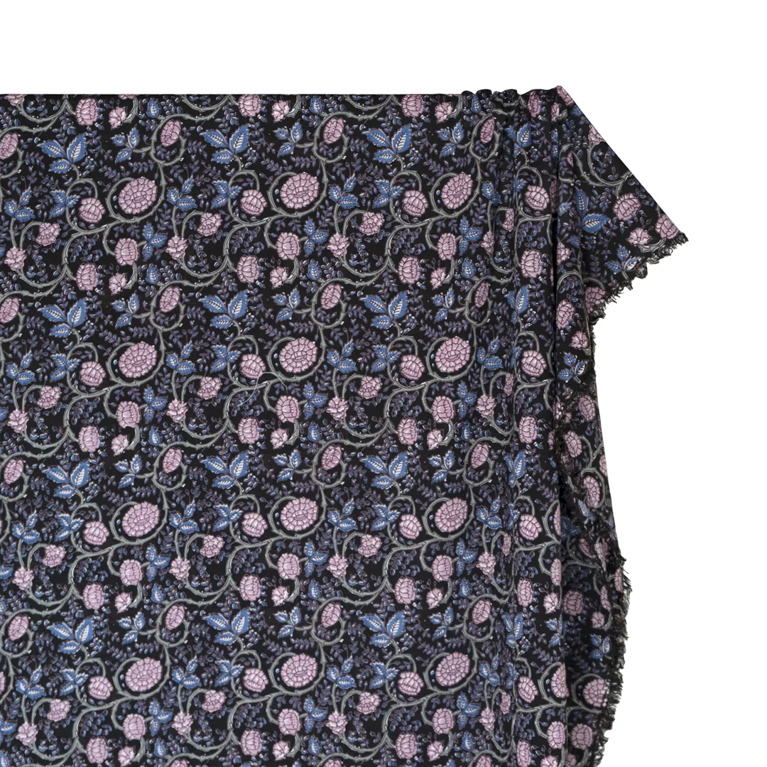 Tapestry Block Printed Organic Cotton Batiste - Vintage Black/Ocean/Thistle - Image 3