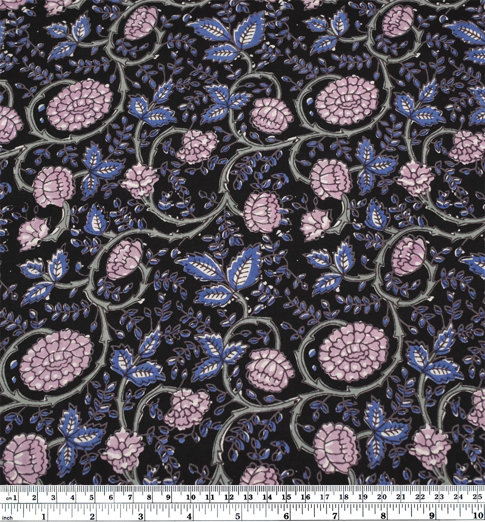 Tapestry Block Printed Organic Cotton Batiste - Vintage Black/Ocean/Thistle - Image 4