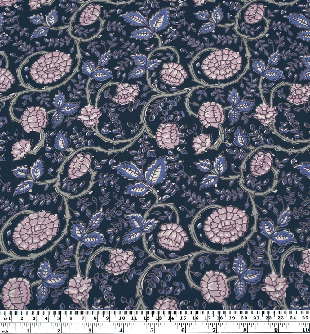 Tapestry Block Printed Organic Cotton Batiste - Vintage Blue/Sapphire/Thistle - Image 3