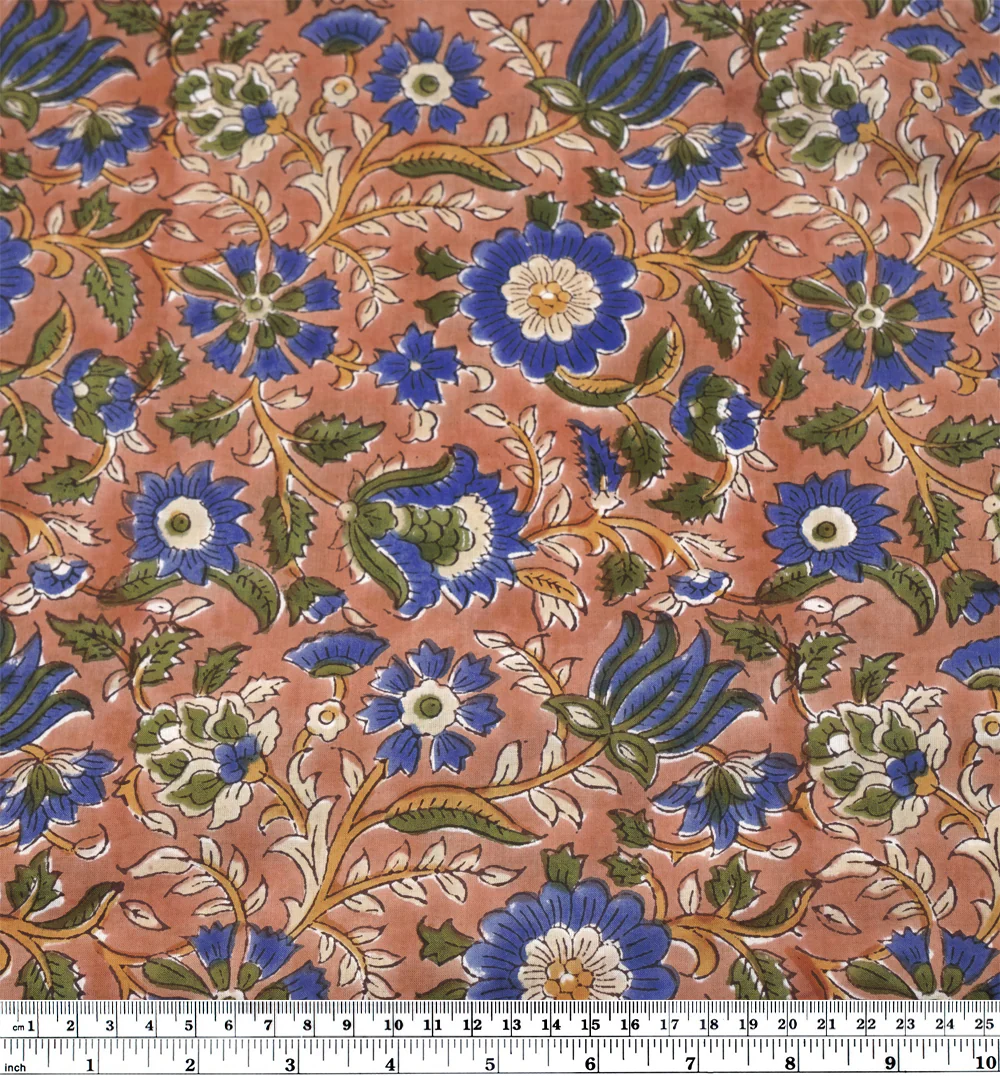 Tapestry Block Printed Organic Cotton Batiste - Warm Clay/Cobalt/Kale - Image 4