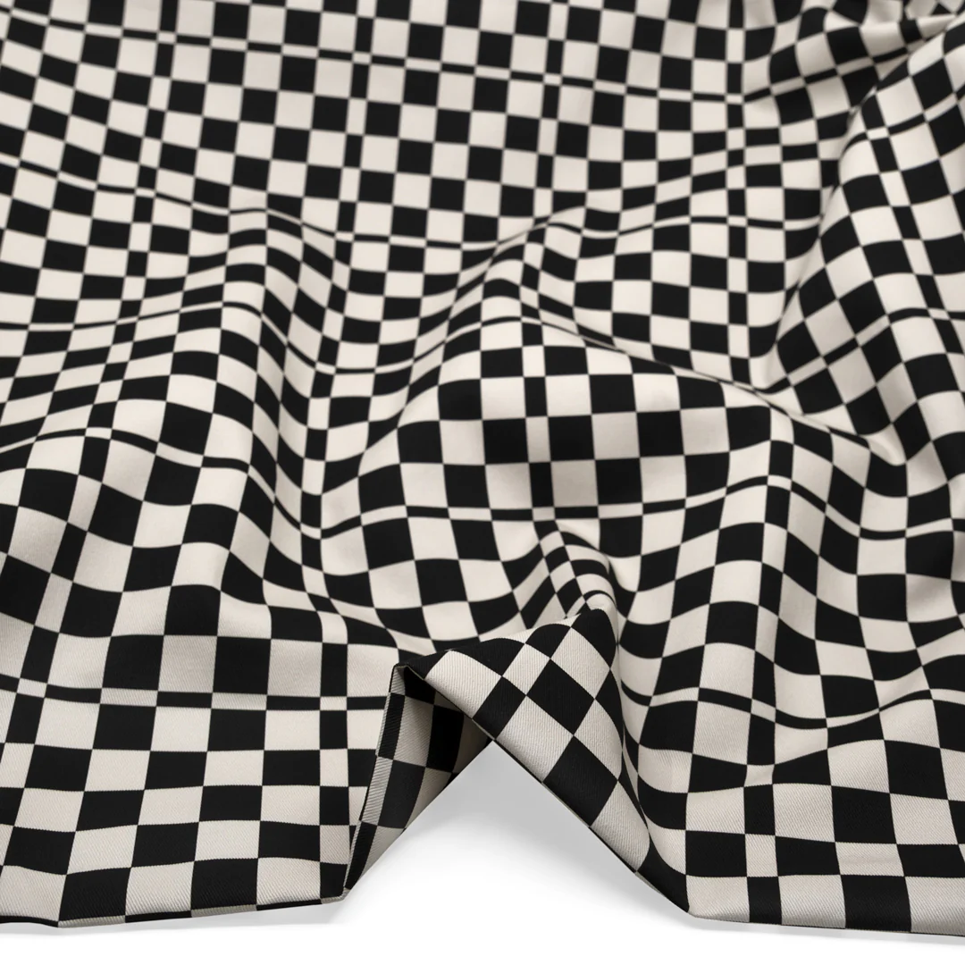 Tile Check Printed Cotton Twill - Black/Ivory