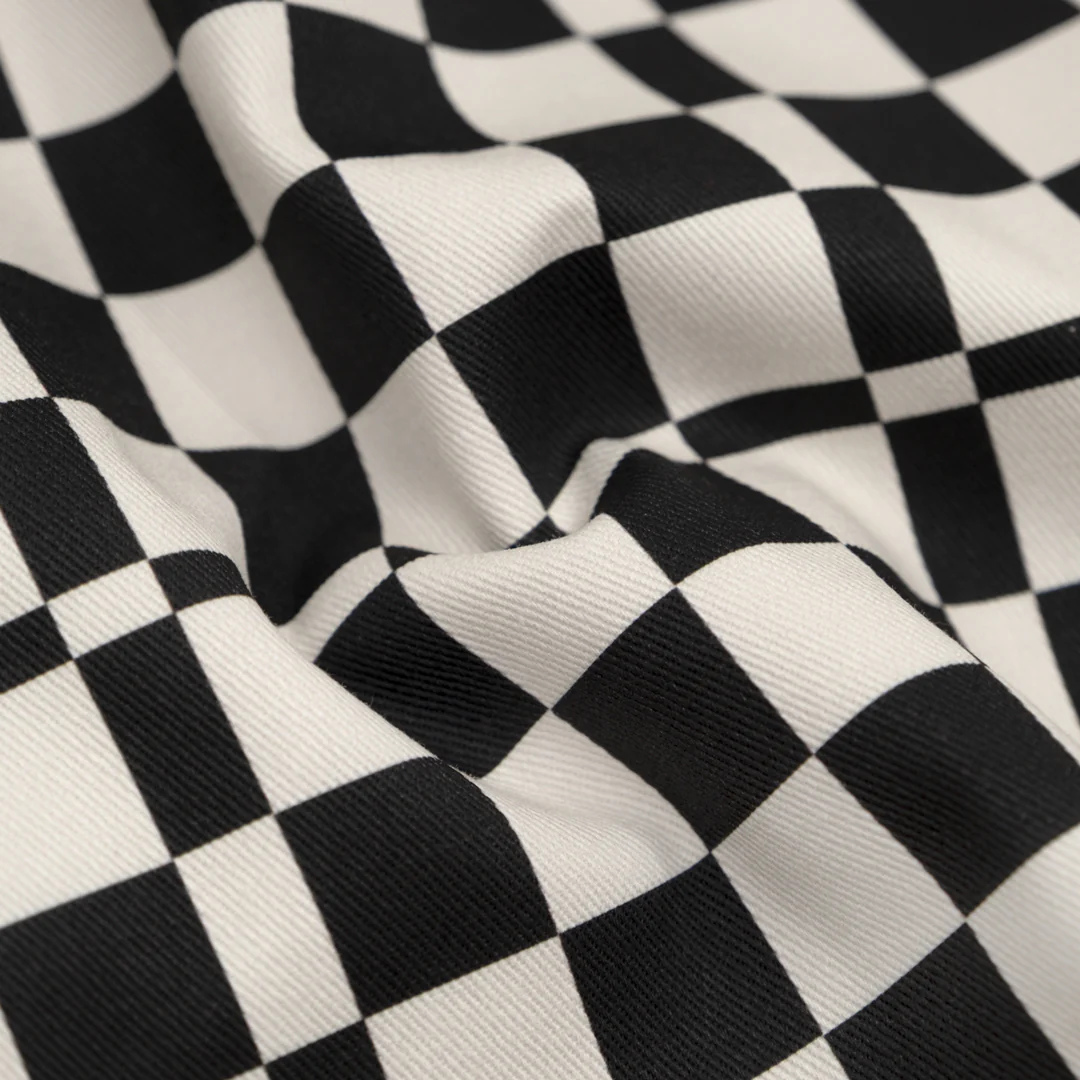 Tile Check Printed Cotton Twill - Black/Ivory - Image 2