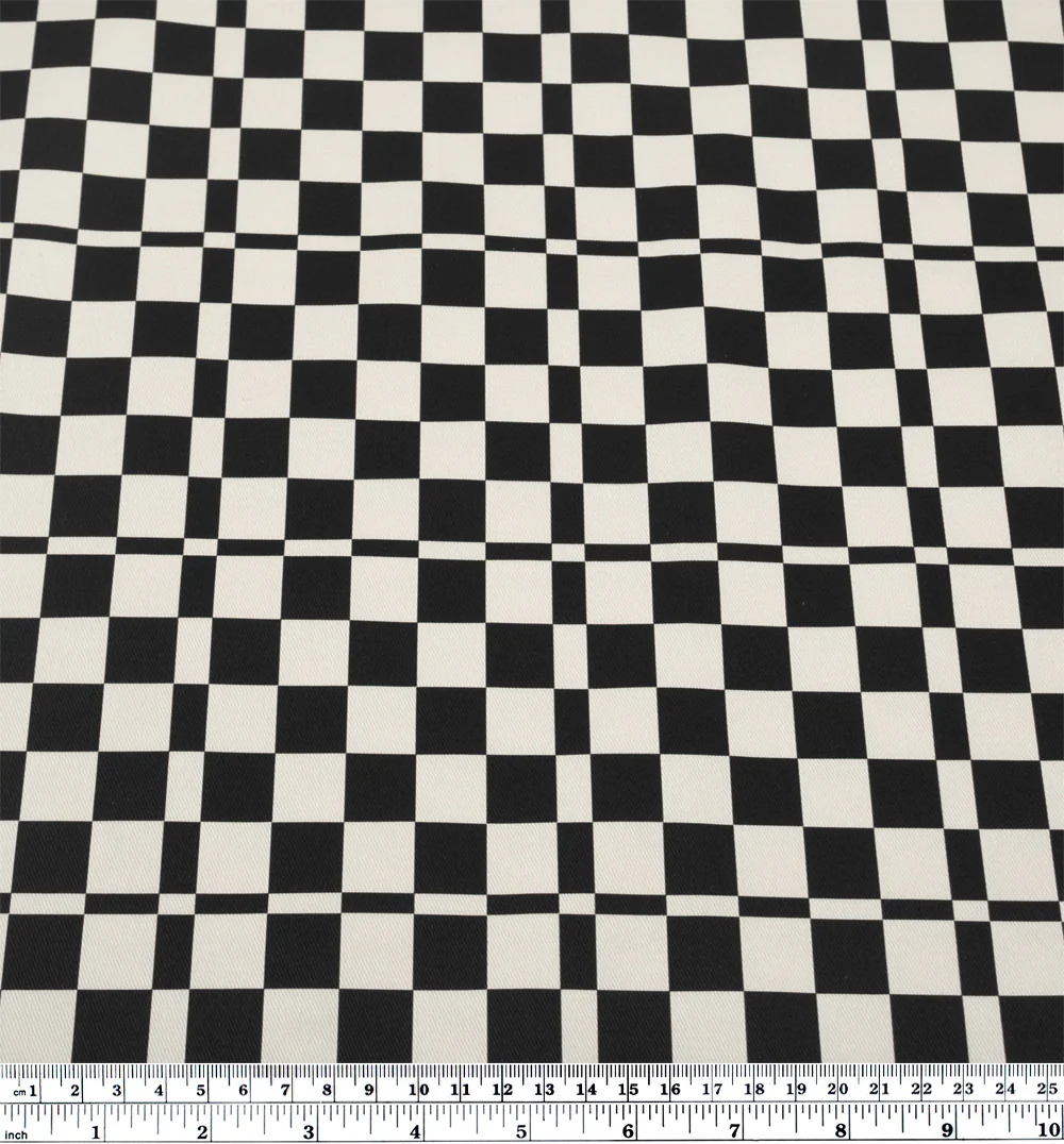 Tile Check Printed Cotton Twill - Black/Ivory - Image 3