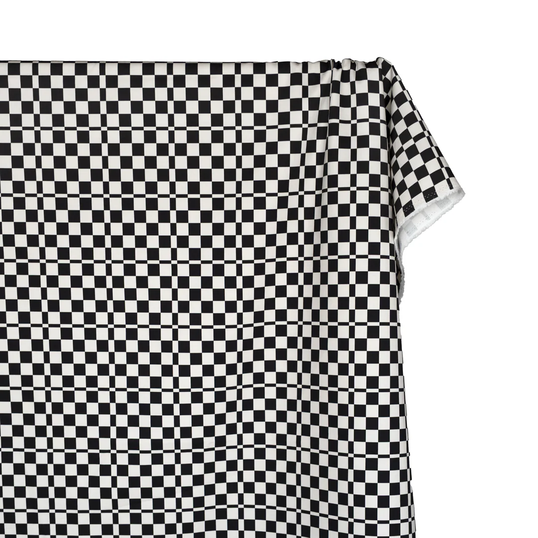 Tile Check Printed Cotton Twill - Black/Ivory - Image 4