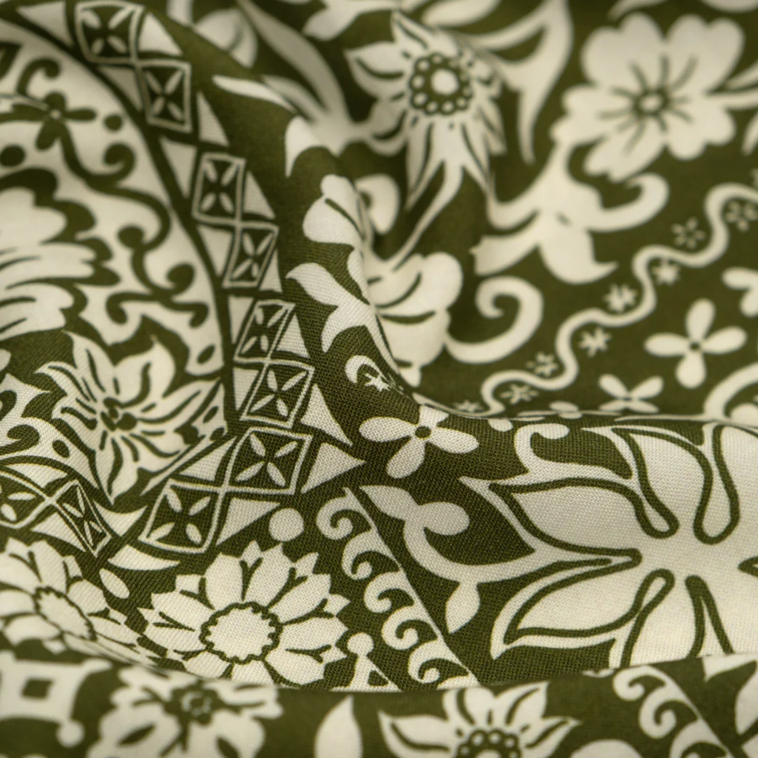 Tuscan Tiles Printed Viscose Challis - Kale/Ivory - Image 2