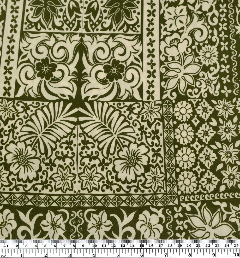 Tuscan Tiles Printed Viscose Challis - Kale/Ivory - Image 3
