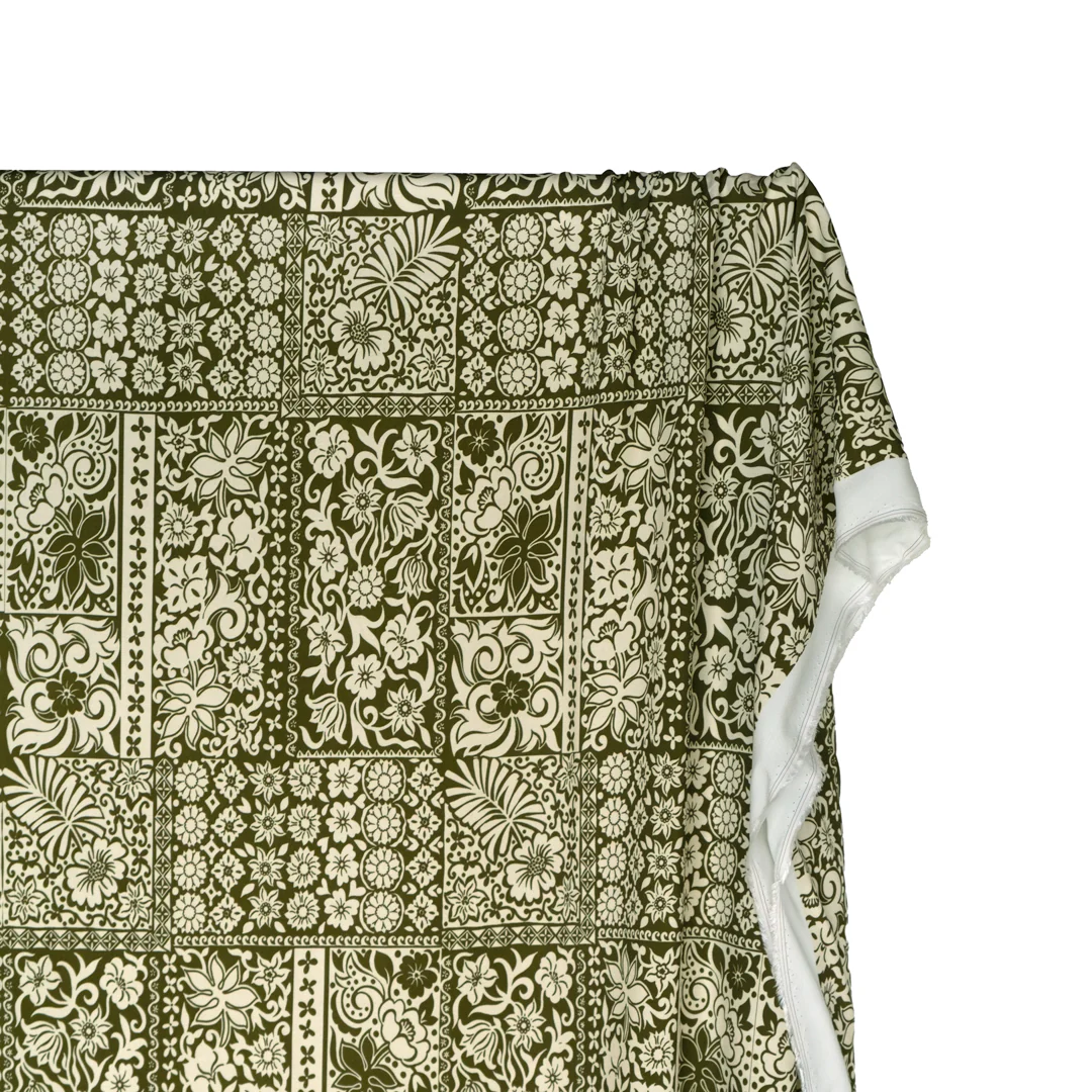 Tuscan Tiles Printed Viscose Challis - Kale/Ivory - Image 4