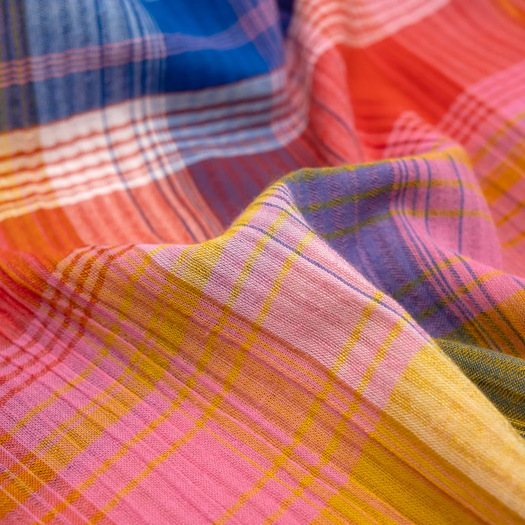 Tutti Frutti Plaid Crinkle Cotton Gauze - Taffy/Lapis/Multi