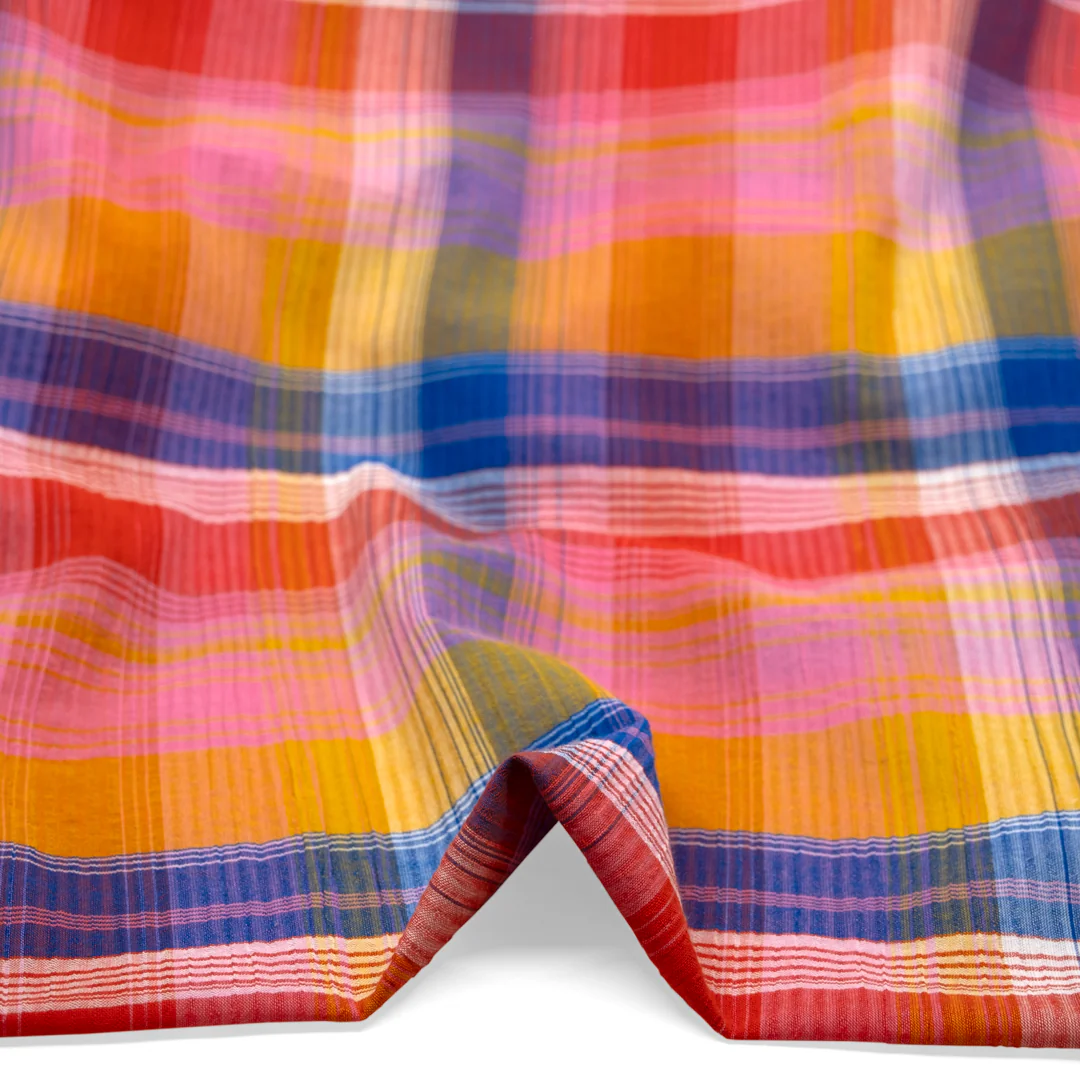 Tutti Frutti Plaid Crinkle Cotton Gauze - Taffy/Lapis/Multi - Image 2