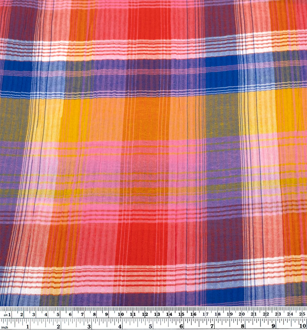 Tutti Frutti Plaid Crinkle Cotton Gauze - Taffy/Lapis/Multi - Image 3
