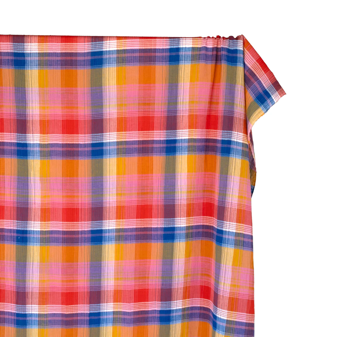 Tutti Frutti Plaid Crinkle Cotton Gauze - Taffy/Lapis/Multi - Image 4