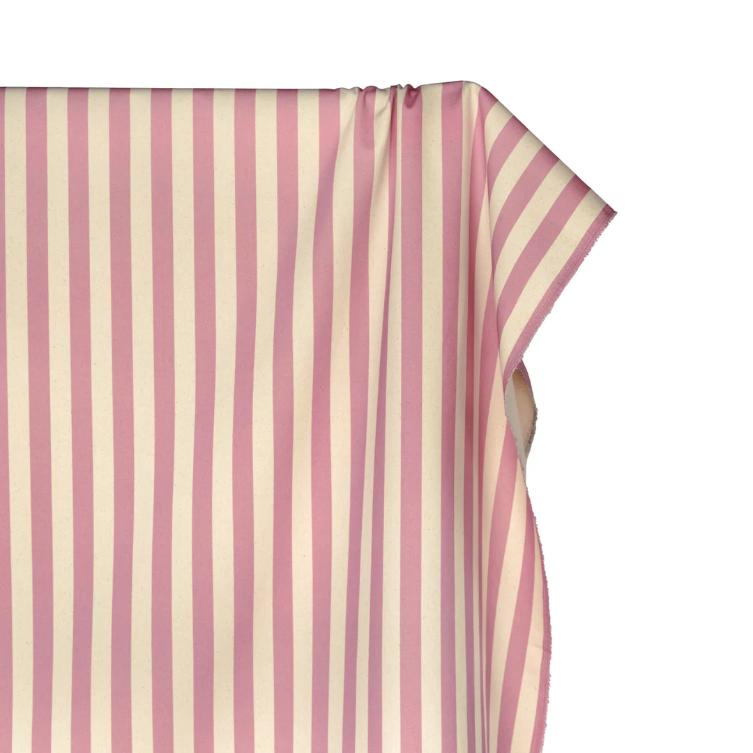Vacation Stripe Printed Cotton Twill - Carnation/Natural - Image 3