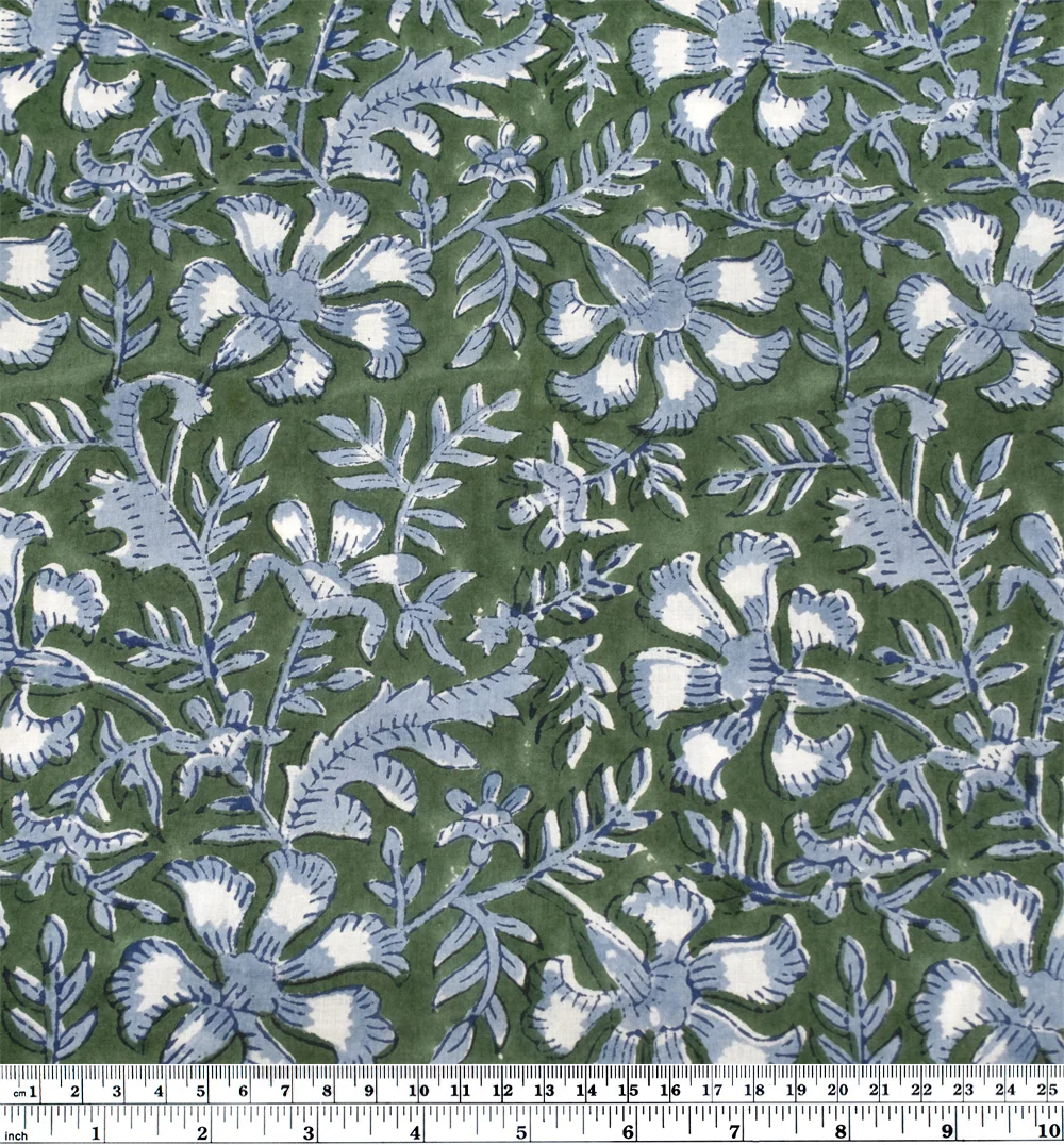 Vine Block Printed Organic Cotton Batiste - Dill/Bluestone/White - Image 4