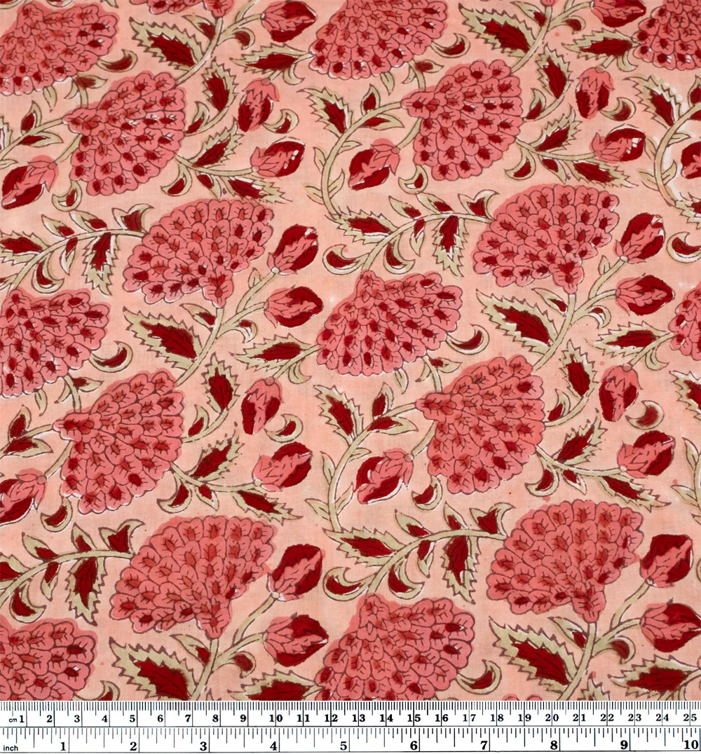 Vine Block Printed Organic Cotton Batiste - Flamingo/Taffy/Crimson - Image 4