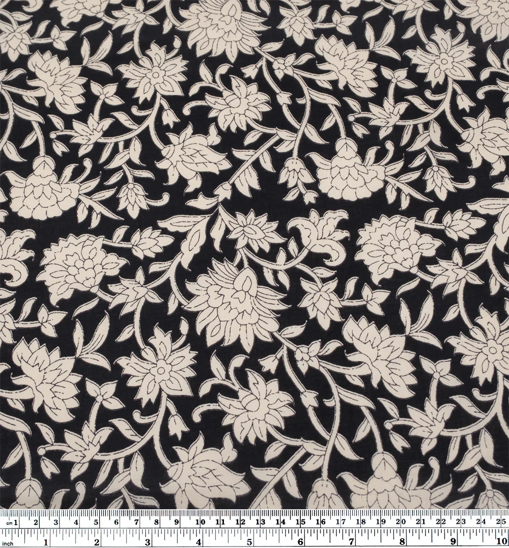 Vine Block Printed Organic Cotton Batiste - Black/Eggshell - Image 3