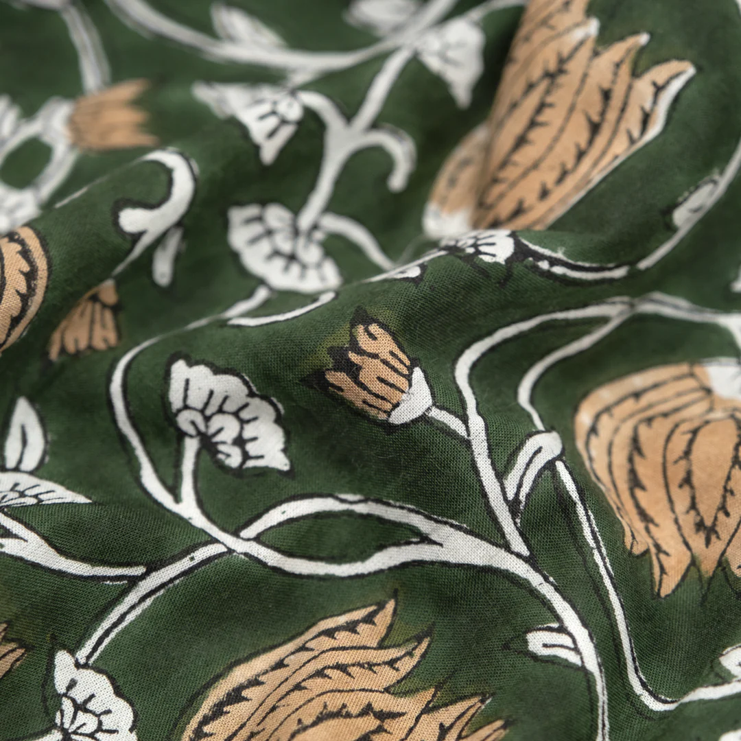Vine Block Printed Organic Cotton Batiste - Forest/Crimini/White - Image 2