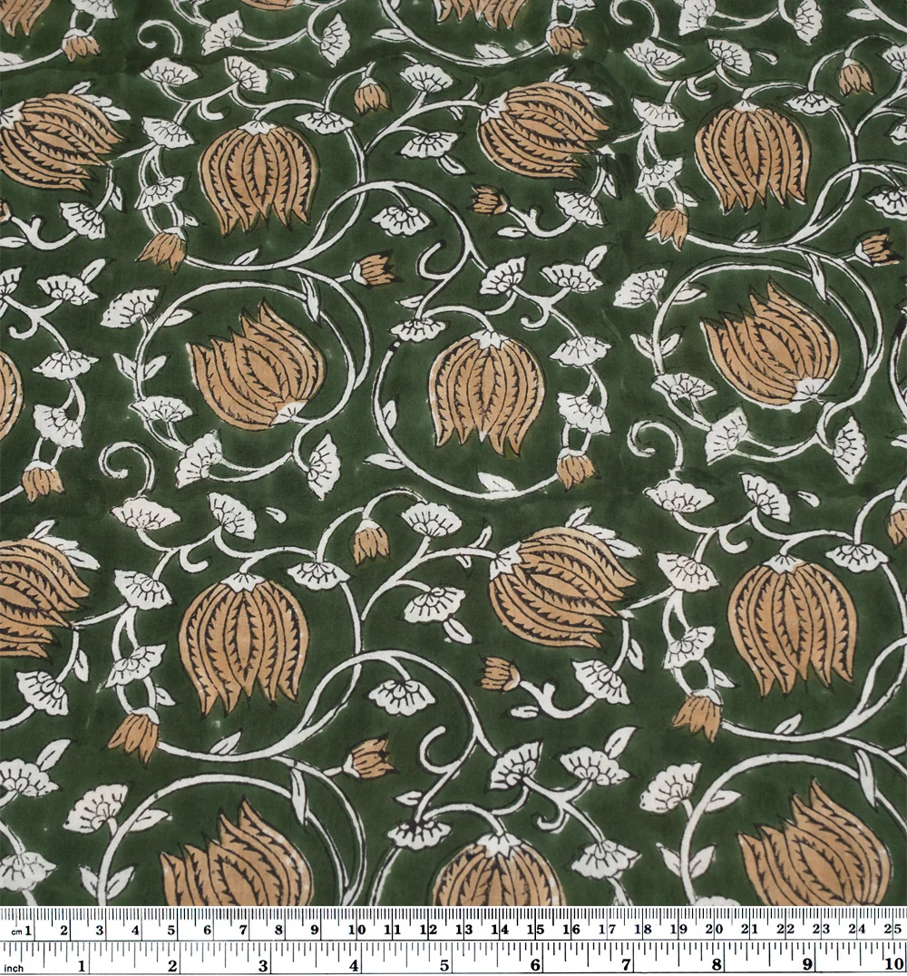 Vine Block Printed Organic Cotton Batiste - Forest/Crimini/White - Image 3