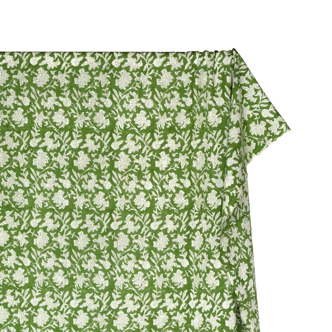 Vine Block Printed Organic Cotton Batiste - Grass/White - Image 4