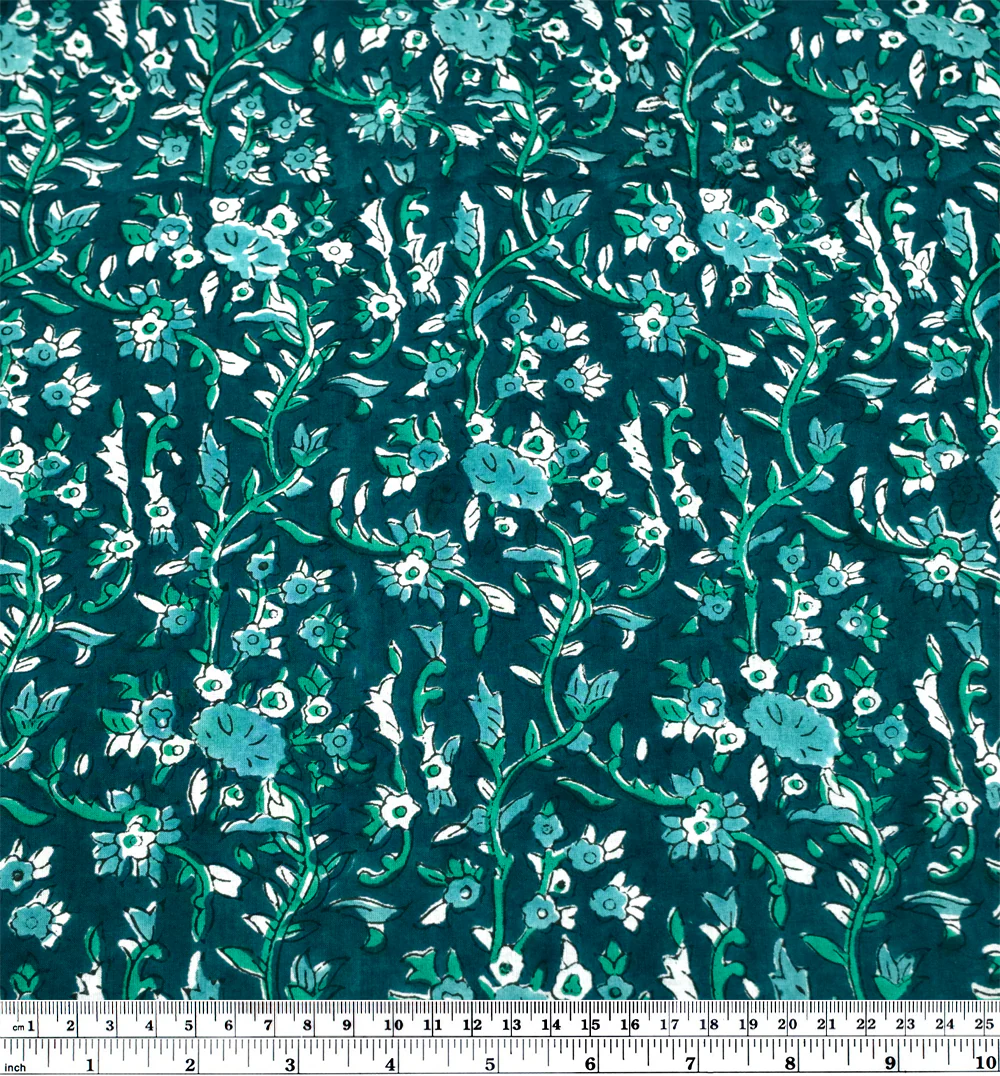 Vine Block Printed Organic Cotton Batiste - Mallard/Teal/Turquoise - Image 3