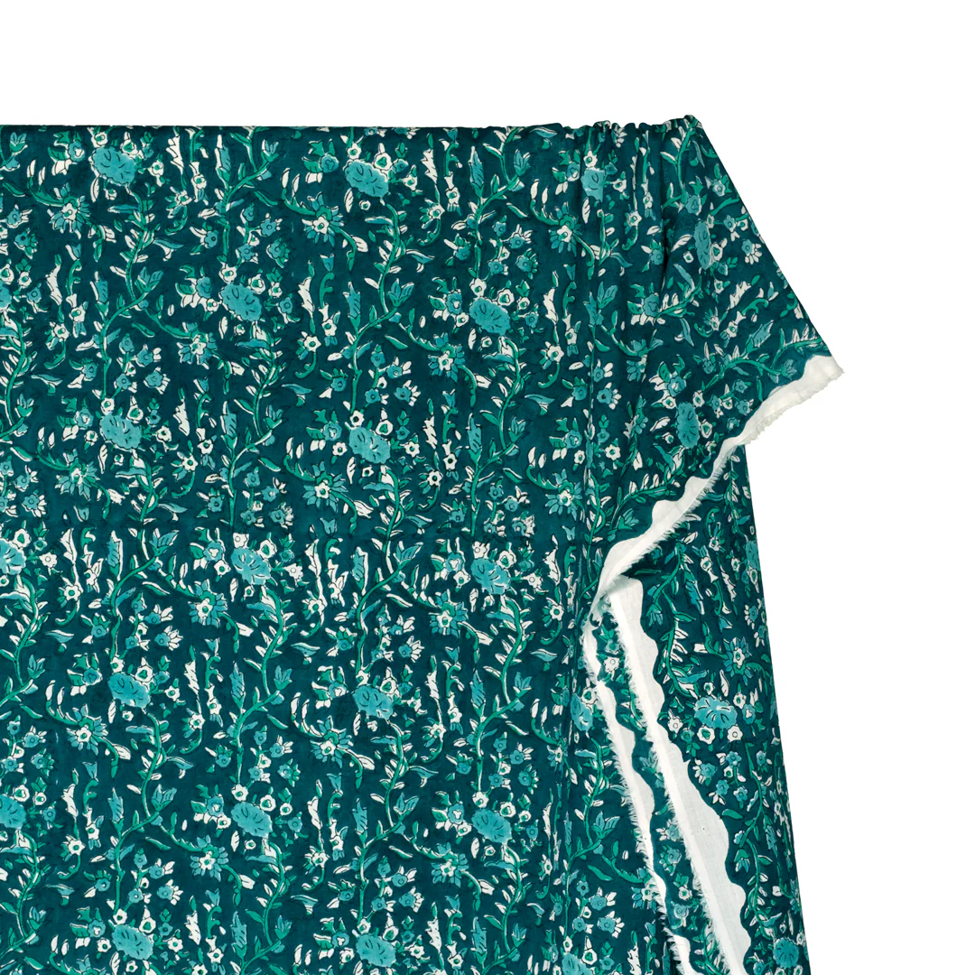 Vine Block Printed Organic Cotton Batiste - Mallard/Teal/Turquoise - Image 4