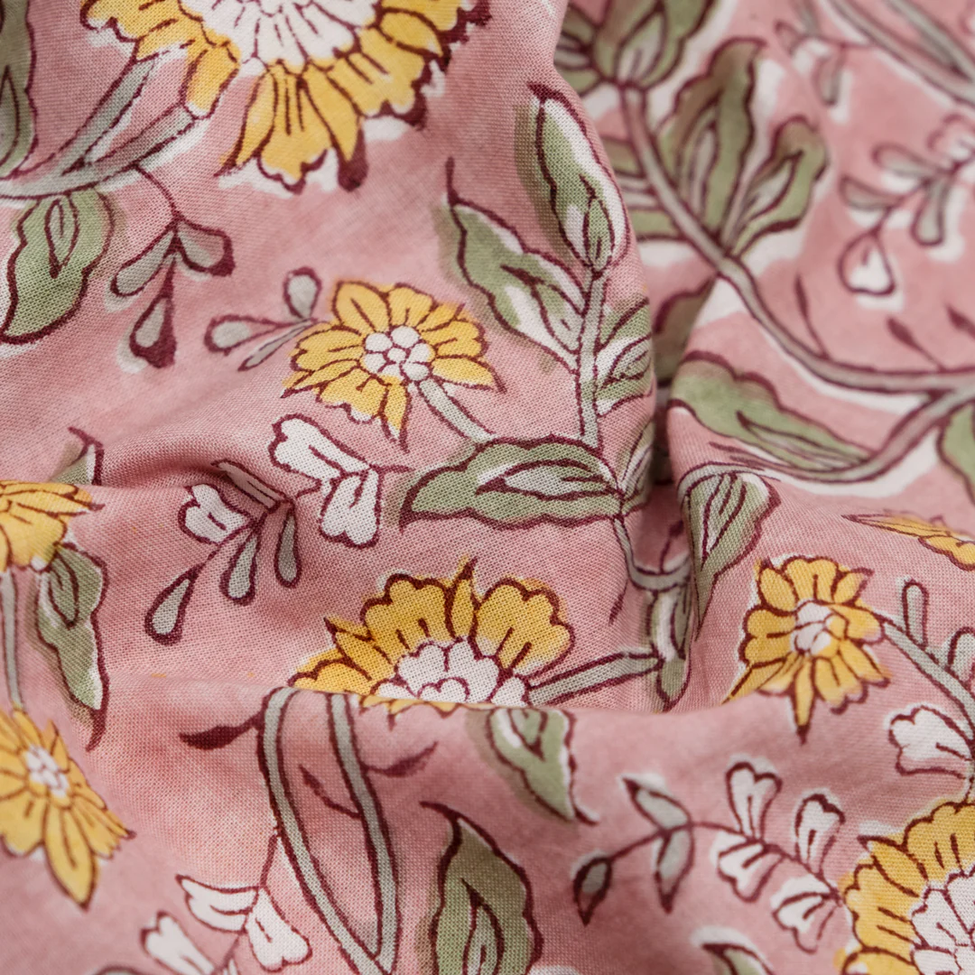 Vine Block Printed Organic Cotton Batiste - Rosette/Buttercup - Image 2