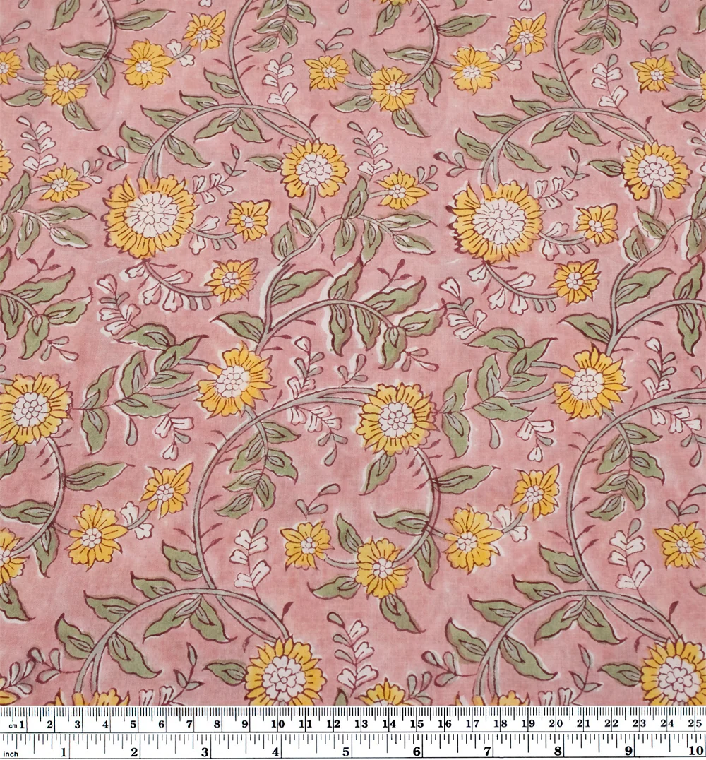 Vine Block Printed Organic Cotton Batiste - Rosette/Buttercup - Image 3