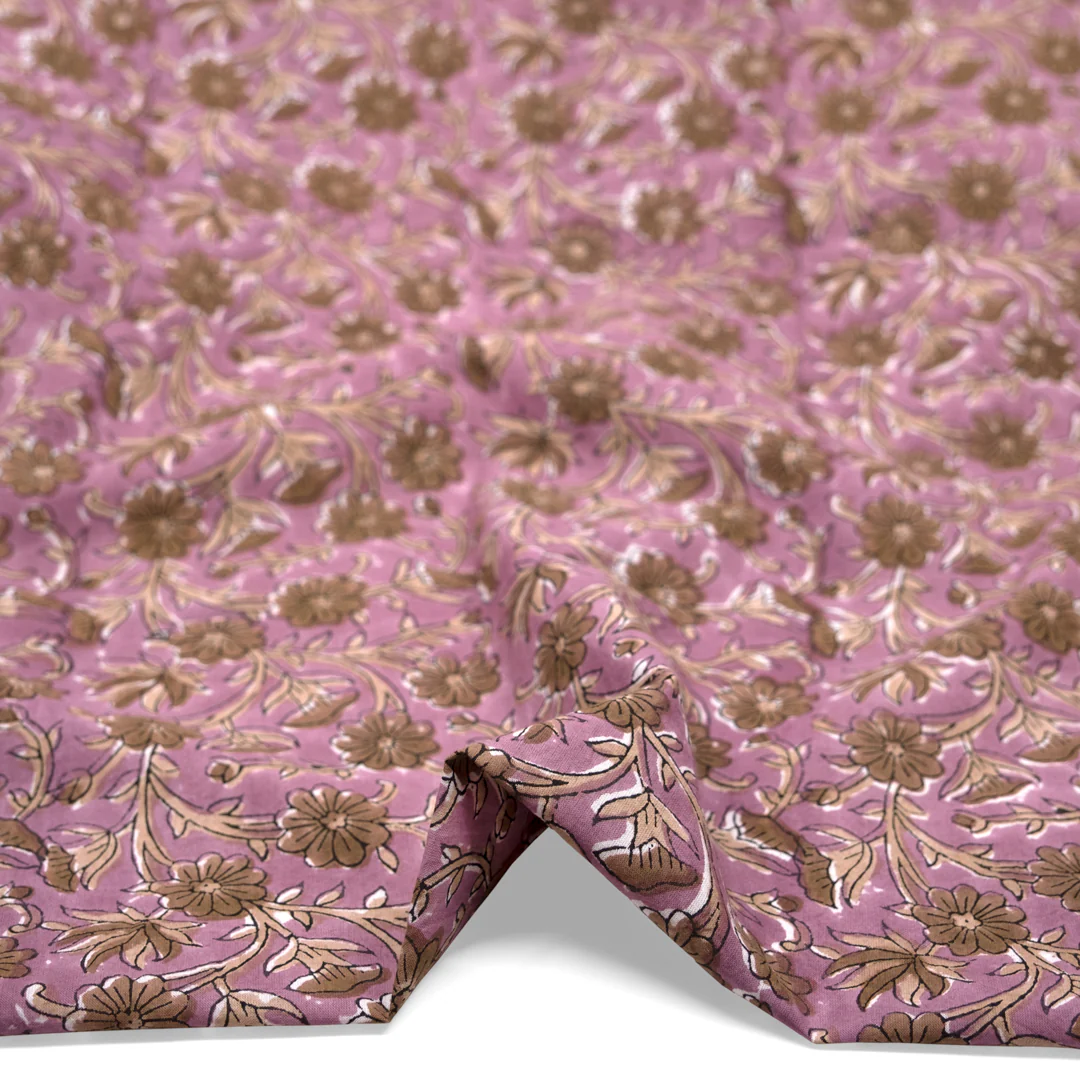 Vine Block Printed Organic Cotton Batiste - Thistle/Crimini - Image 2