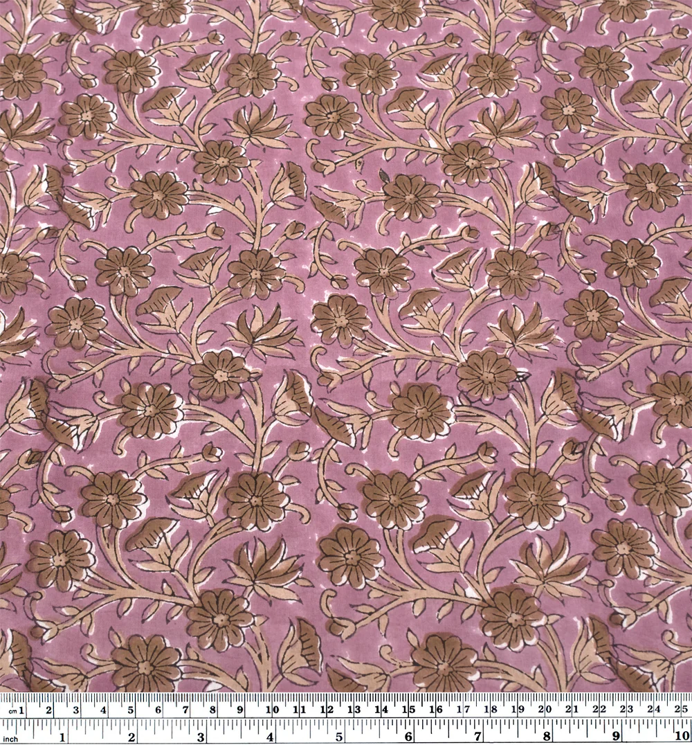 Vine Block Printed Organic Cotton Batiste - Thistle/Crimini - Image 3