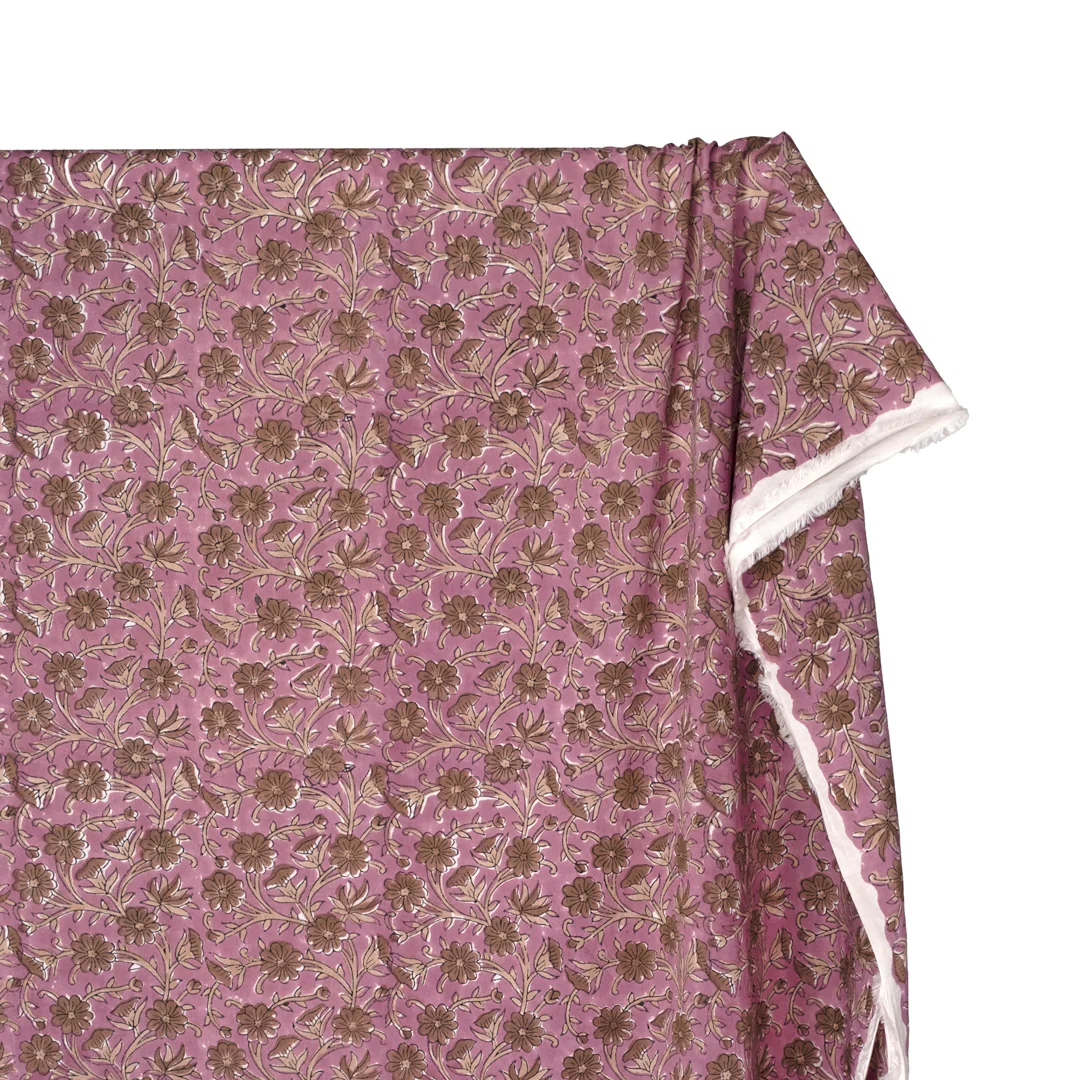 Vine Block Printed Organic Cotton Batiste - Thistle/Crimini - Image 4