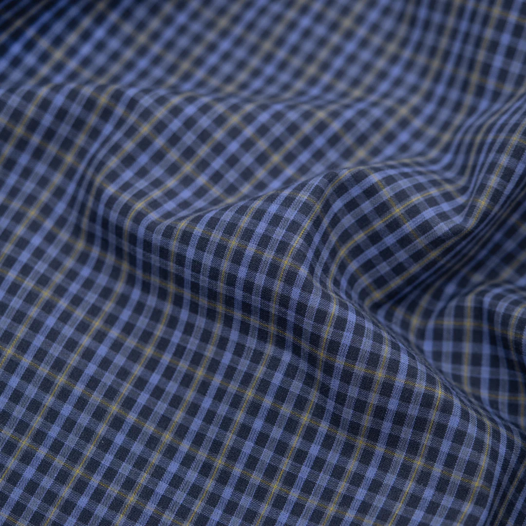 Vista Mini Plaid Cotton Shirting - Dark Denim/Cornflower/Wheat