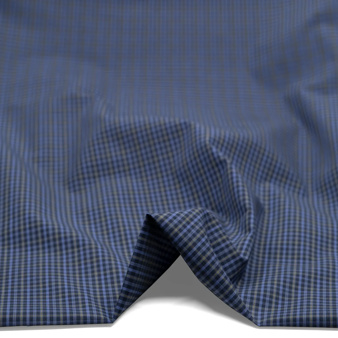 Vista Mini Plaid Cotton Shirting - Dark Denim/Cornflower/Wheat - Image 2