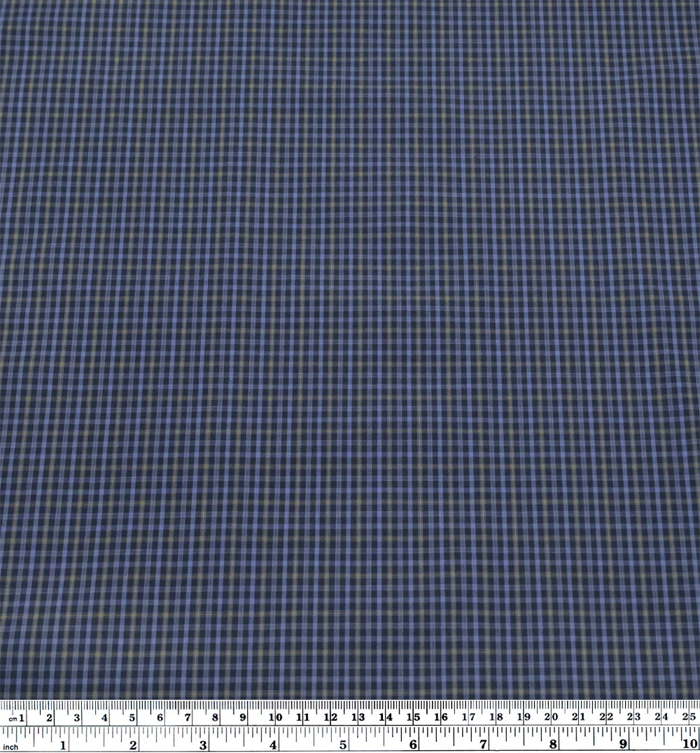 Vista Mini Plaid Cotton Shirting - Dark Denim/Cornflower/Wheat - Image 3