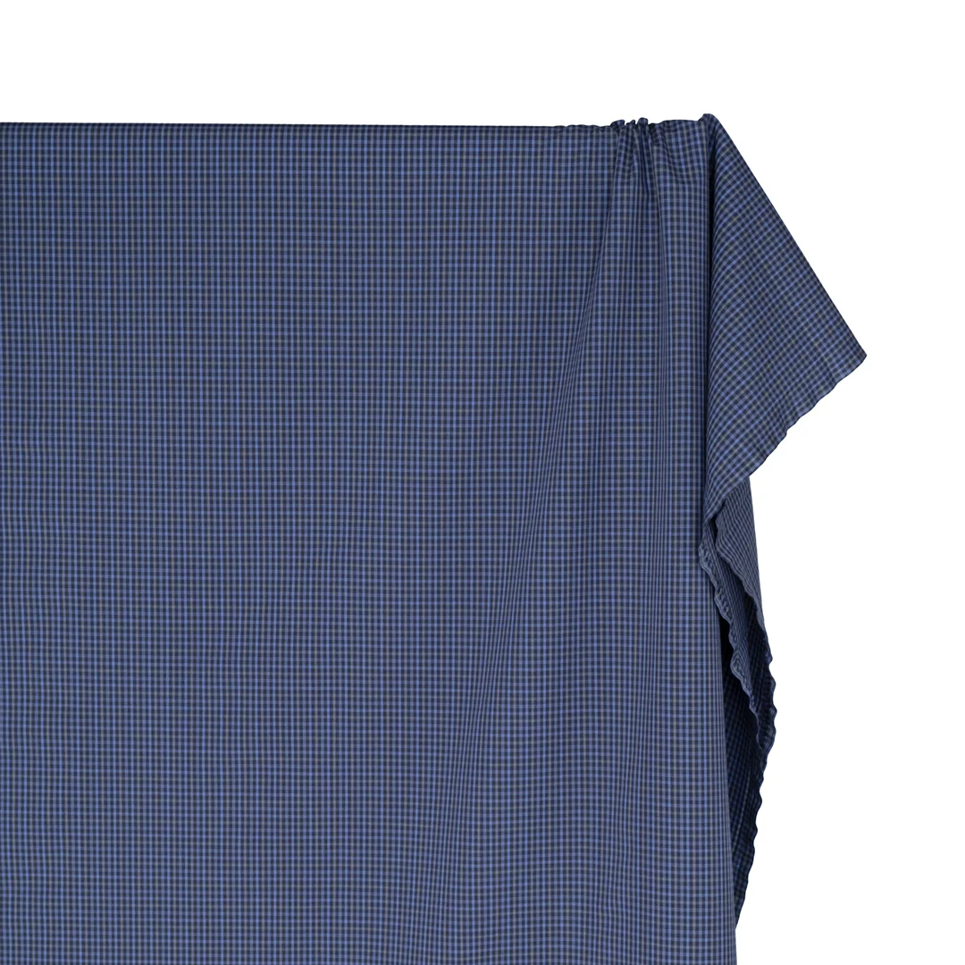 Vista Mini Plaid Cotton Shirting - Dark Denim/Cornflower/Wheat - Image 4