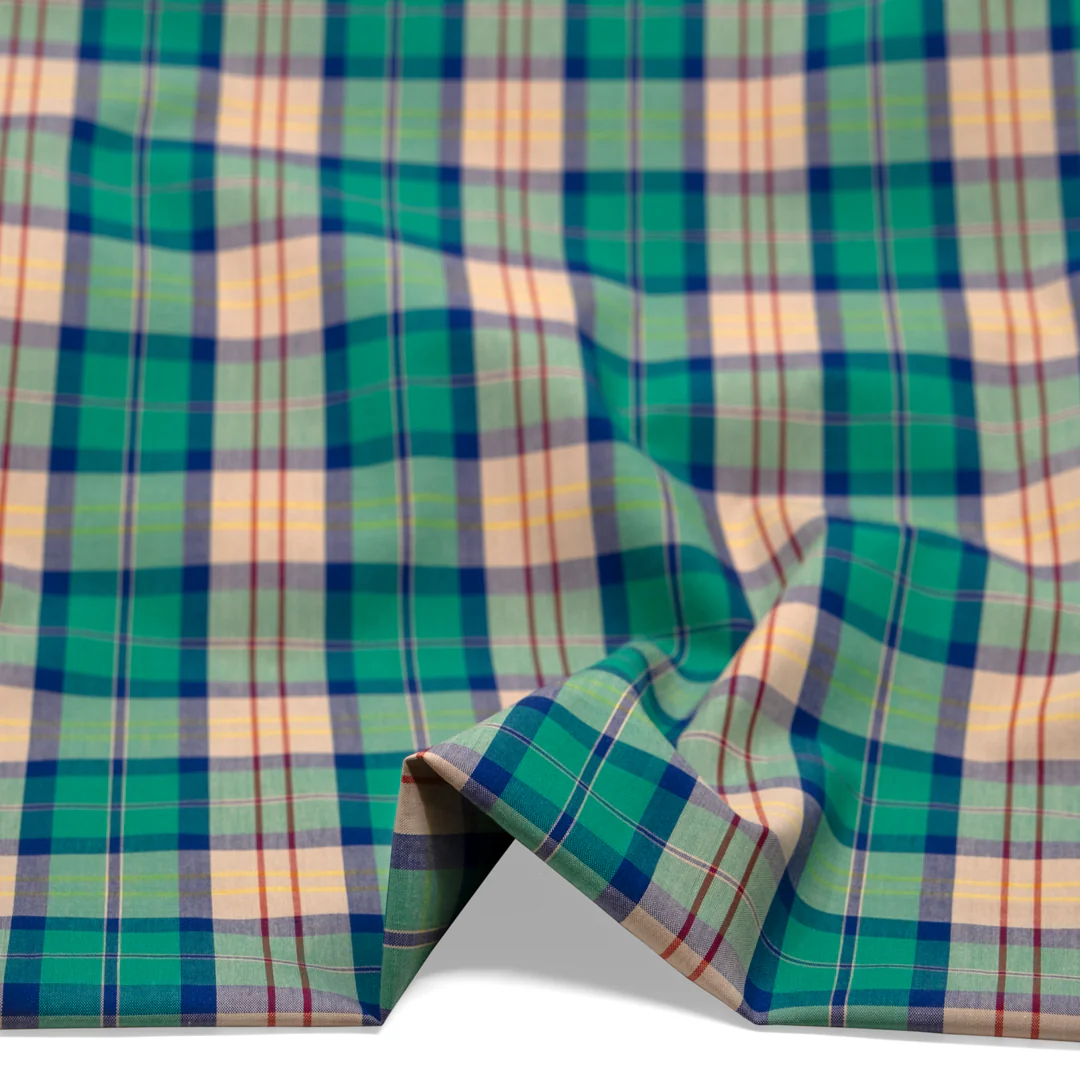 Vivid Plaid Cotton Shirting - Viridian/Multi - Image 2