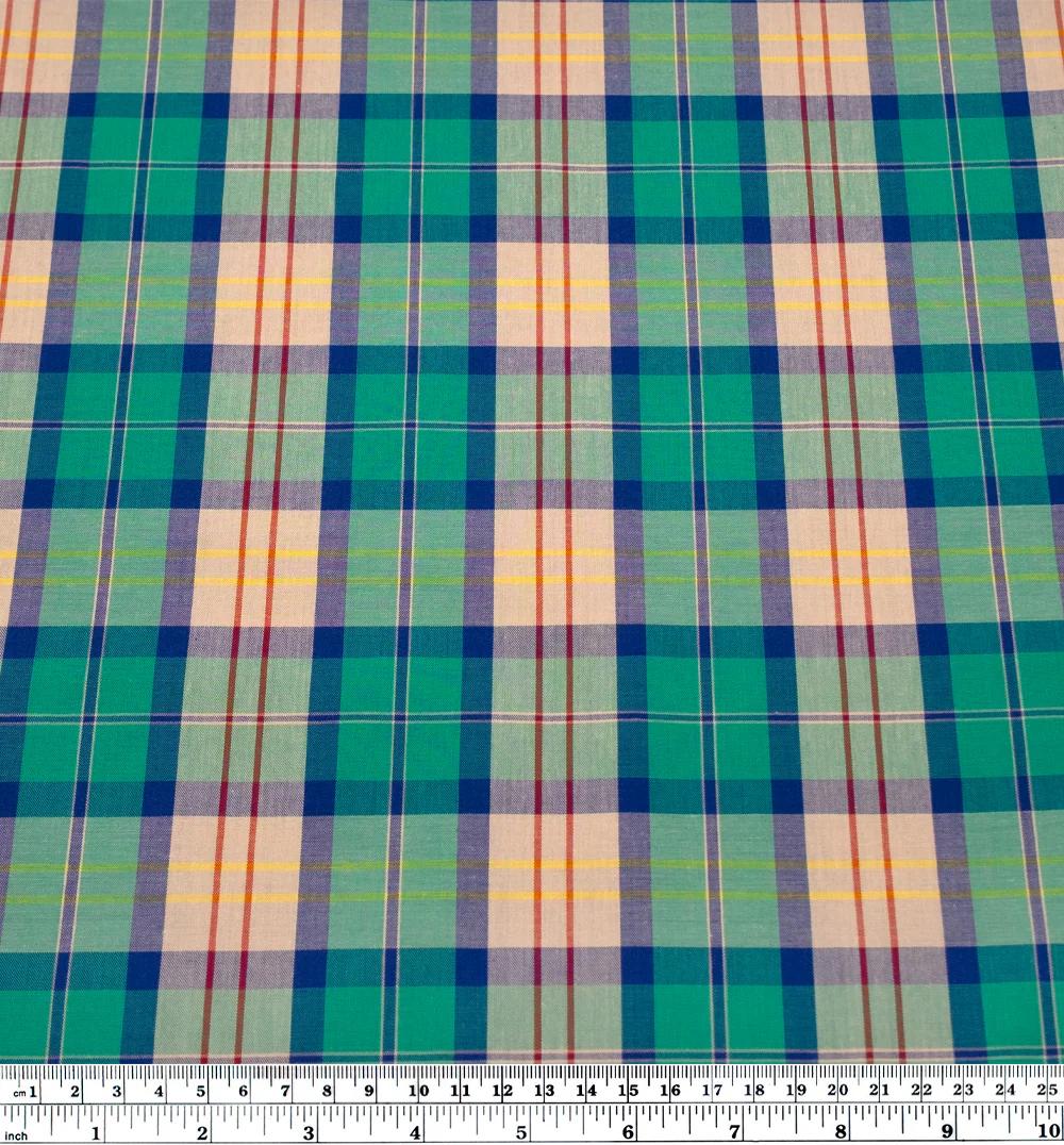 Vivid Plaid Cotton Shirting - Viridian/Multi - Image 3