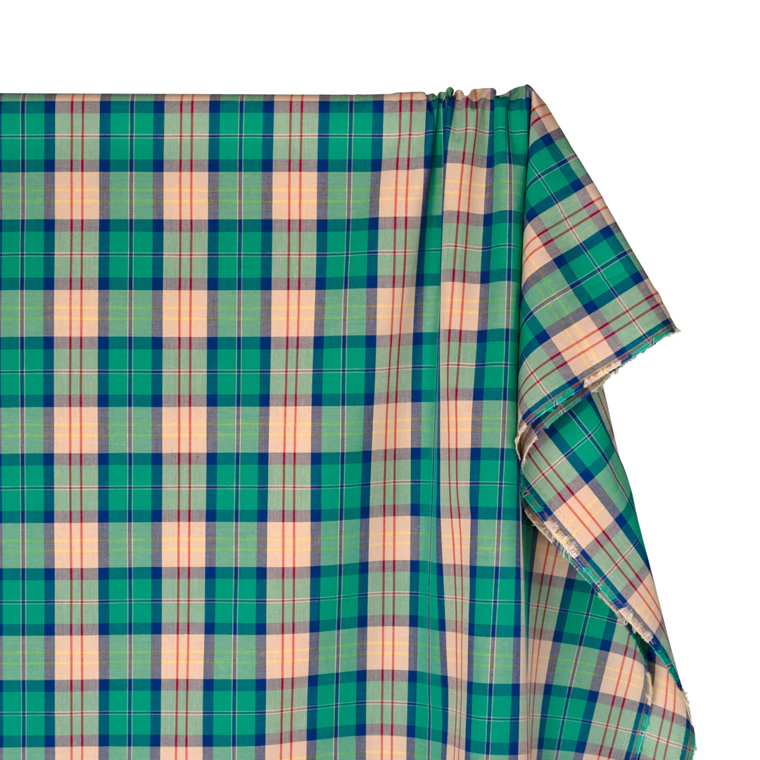 Vivid Plaid Cotton Shirting - Viridian/Multi - Image 4