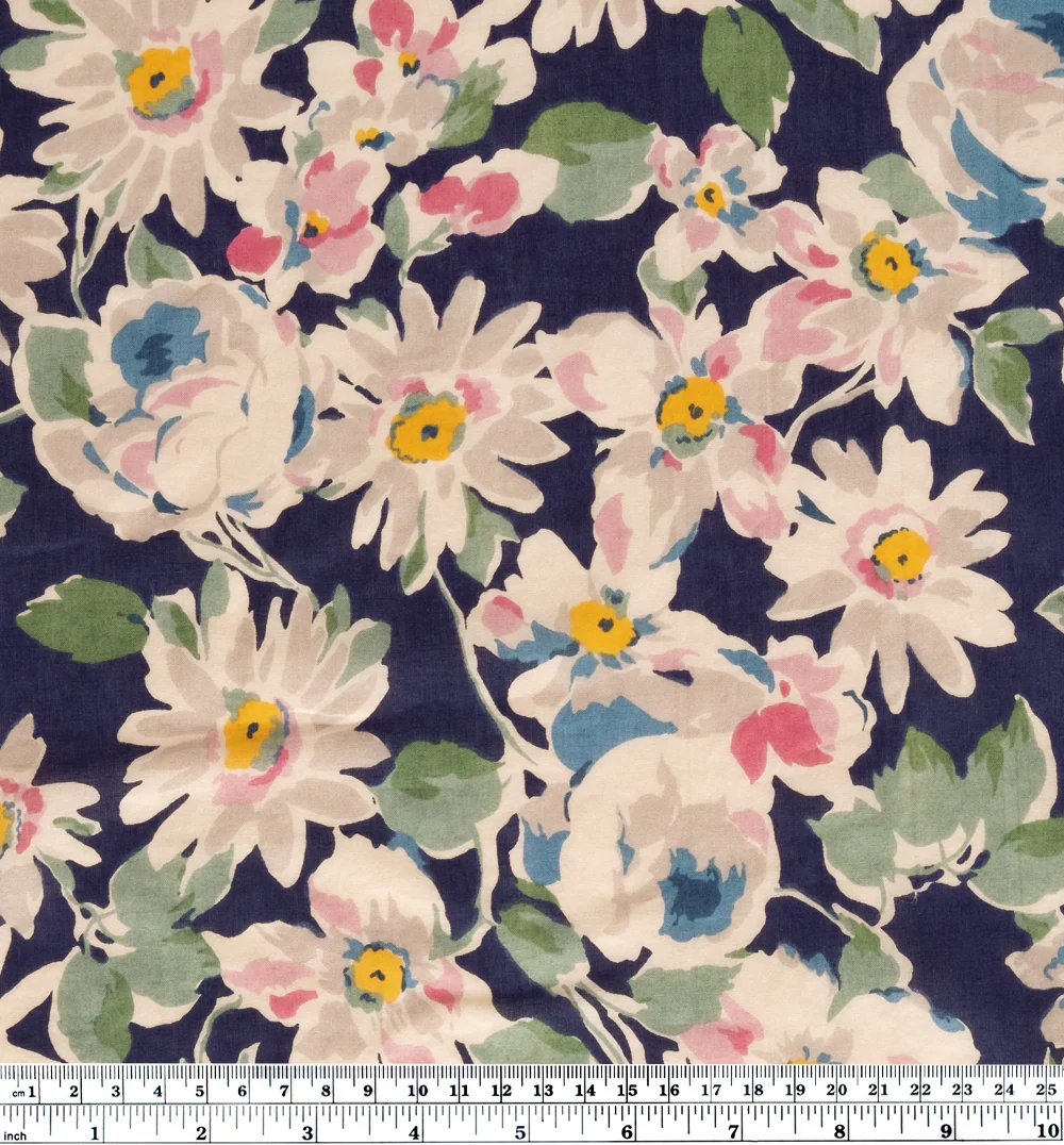 Watercolour Floral Print Cotton Voile - Navy/Sage - Image 4