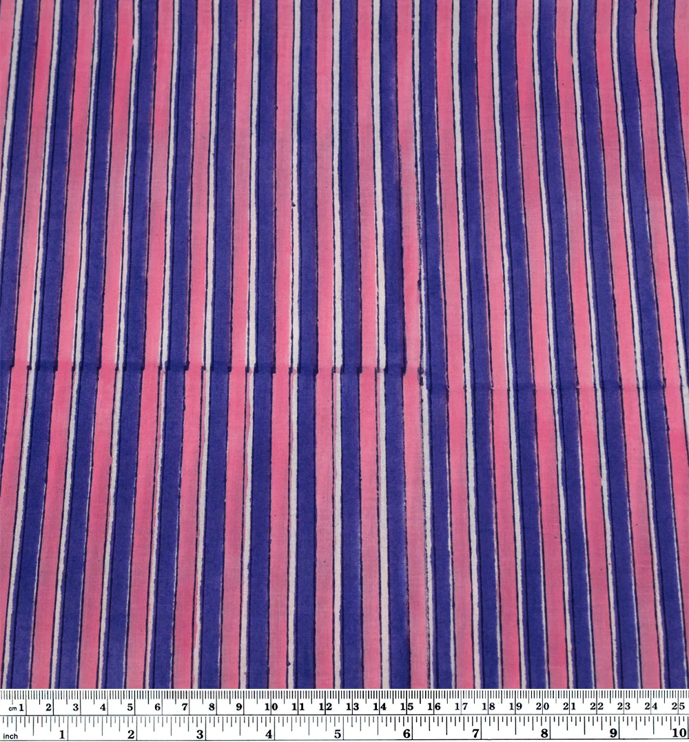 Wide Stripe Block Printed Organic Cotton Batiste - Candy Pink/Blueberry - Image 3