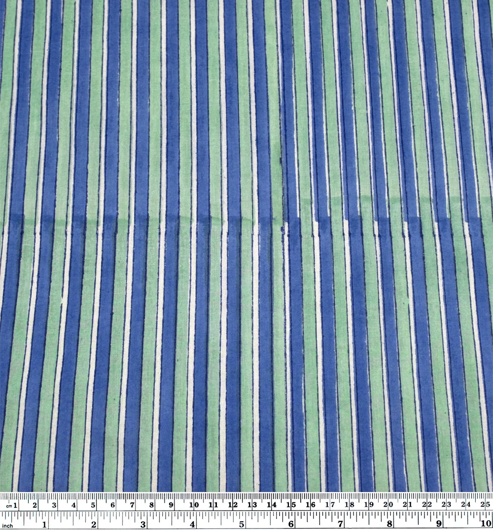 Wide Stripe Block Printed Organic Cotton Batiste - Celadon/Pacific - Image 3