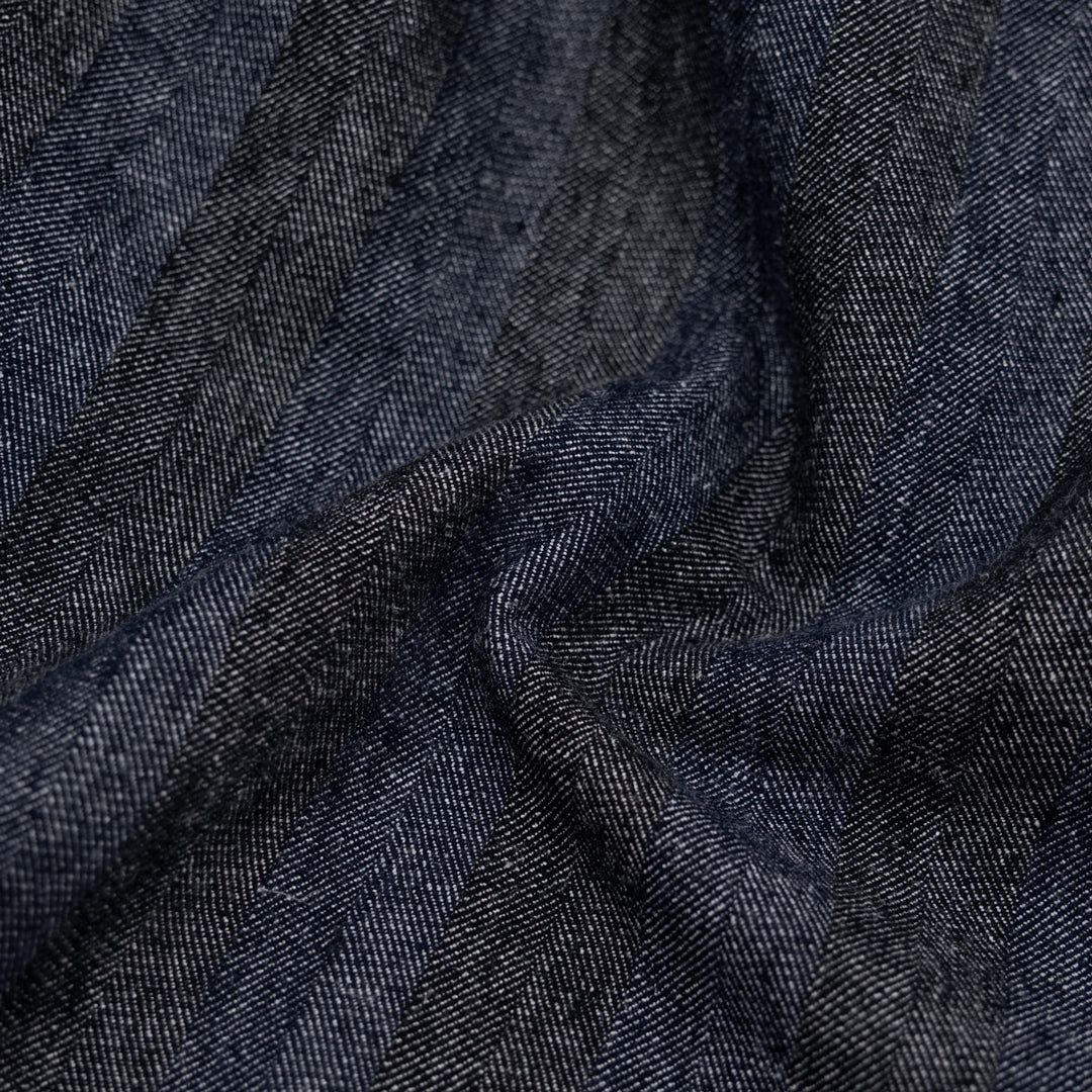 Wide Stripe Linen Cotton Chambray Denim - Maritime